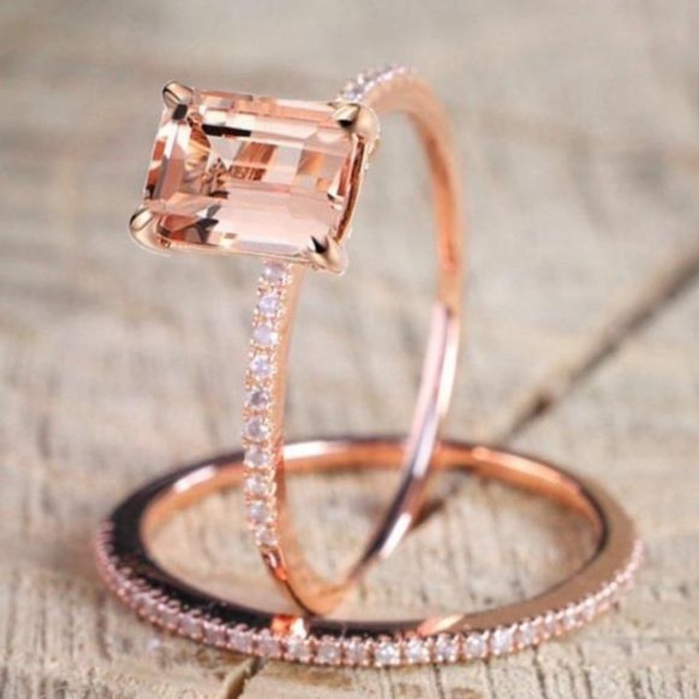 NEW 18K ROSE GOLD DIAMOND MORGANITE 2PC RING SET